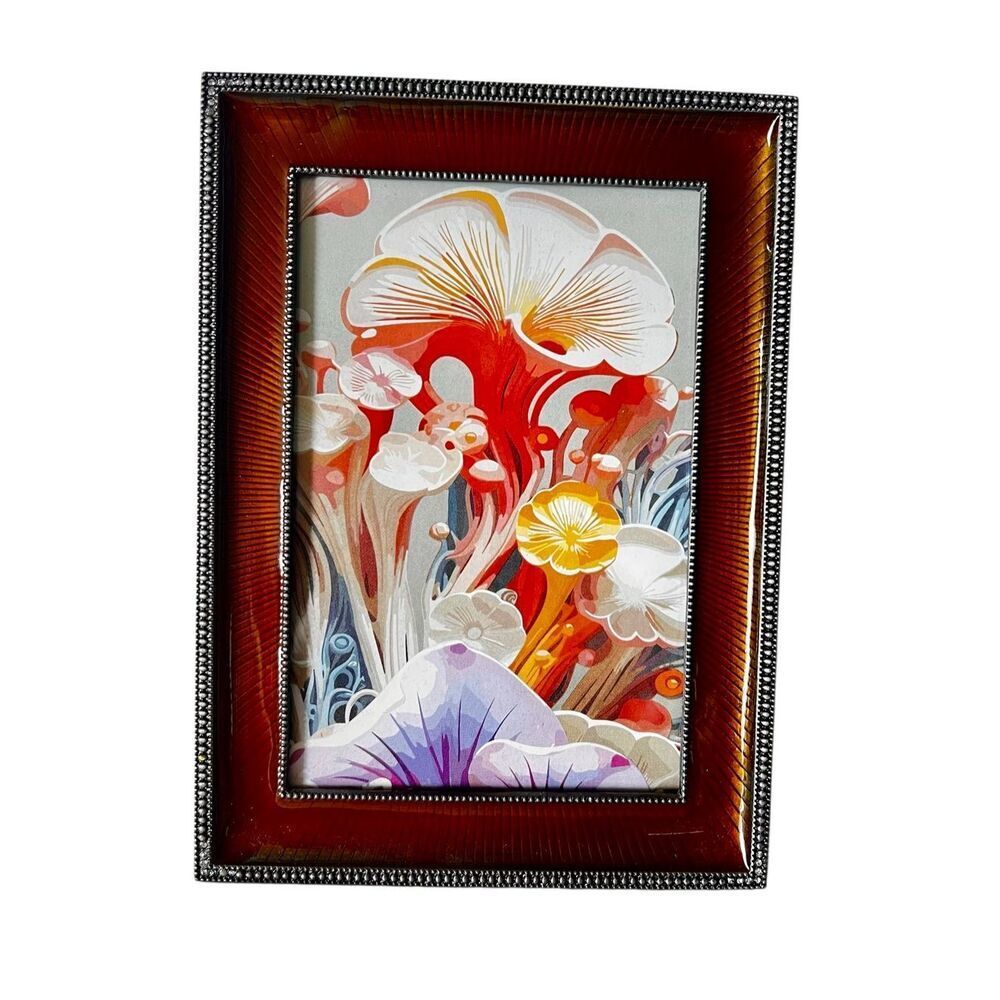 Faux Tortoise Shell Frame w Vertical Fluting Accented By Metallic Beading